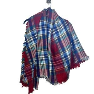 Le Lux Plaid Blanket Scarf wrap Square Red Blue